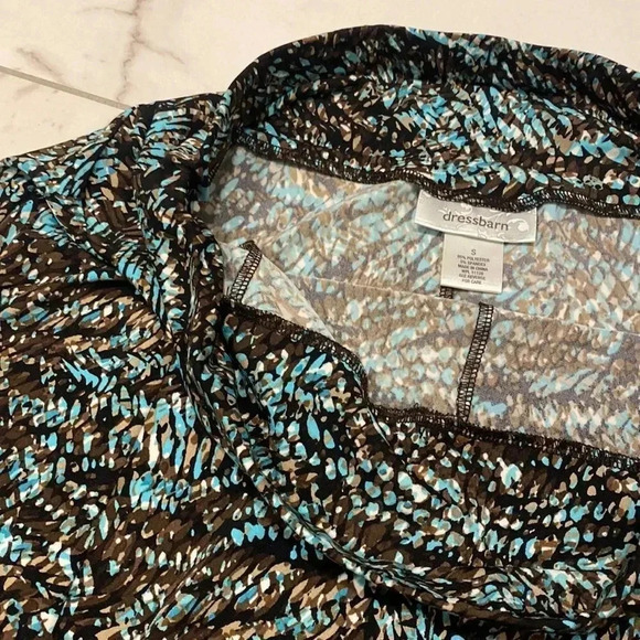 Dress Barn Mini Brown Aqua Geometric Leaf Pull On A-line Skater Skirt Stretch S - Picture 3 of 5